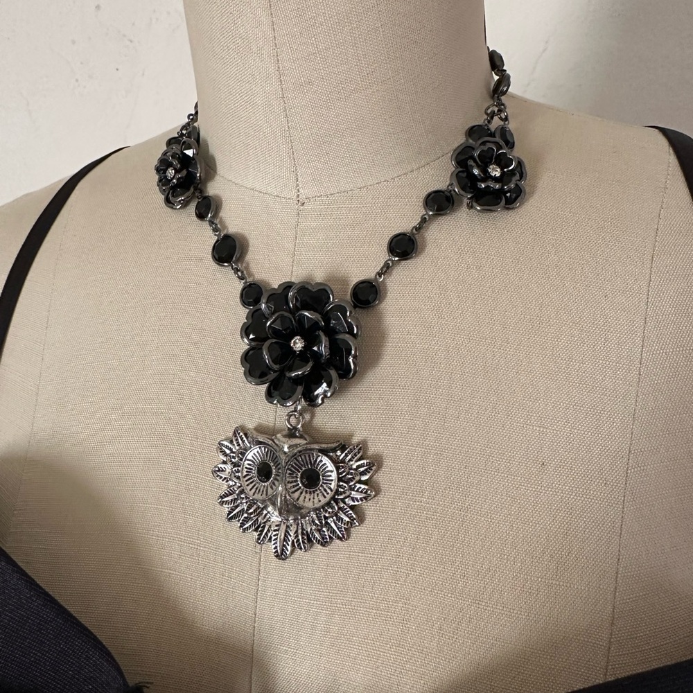 Black and Silver Gothic Owl Pendant Necklace